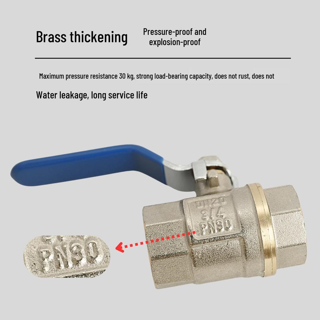 Double Internal Thread High-Pressure Ball Valve, All-Copper, Large Flow, 4/6 Points, Two-Piece.