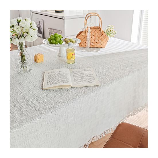 French Grid Tablecloth, Checkered Woven Table Cover for Dining Table, Rectangular Round Desk Mat for Coffee Table Nightstand, Home Decor