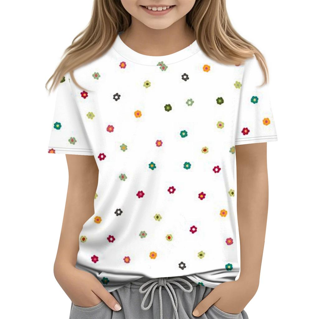 Kinder bedrucktes Rundhals Kurzarm Freizeit-T-Shirt