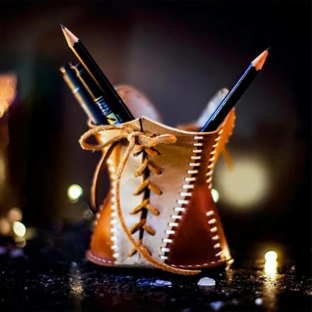 Multi-functional Leather Corset Pencil Cup Stylish Stationery Organizer Desktop Decor