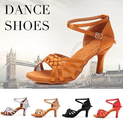 Damen-Tanzschuhe aus Satin für den lateinamerikanischen Tango, weiche Tanzschuhe mit hohem Absatz, 7 cm