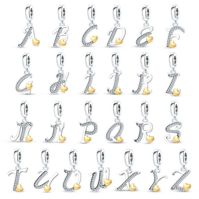 Copper 26 Letter A-Z Alphabet Beads Charm Fit Original Pan Bracelet Bangle Accessories Diy Jewelry For Women