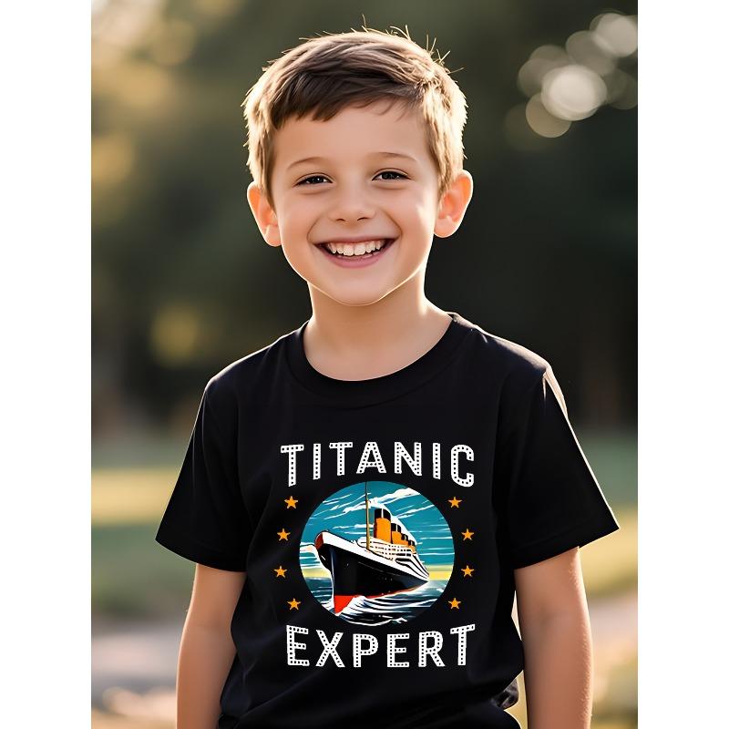 

European sizes Boys T-Shirt - Quick-Dry Breathable Tee with Cartoon Ship Design for Outdoor Sports, Casual Wear & Beach Activities 164cm чорний