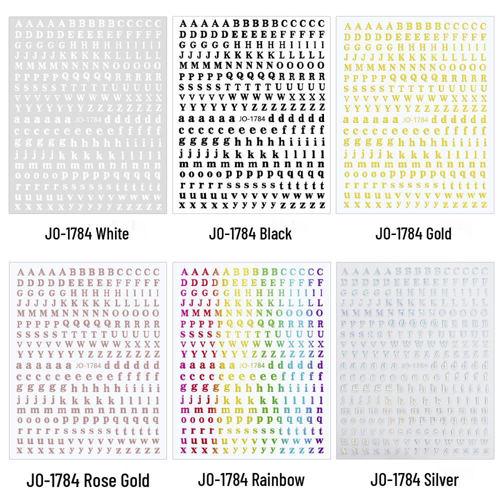 Nail Art 3D Laser Black & White Alphabet Stickers - 26 Uppercase & Lowercase Letters