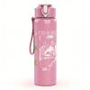 1PC Tea pink text band print 750ml colorful plastic sports water bottle leakproof pop up lid with straw for outdoor work home use