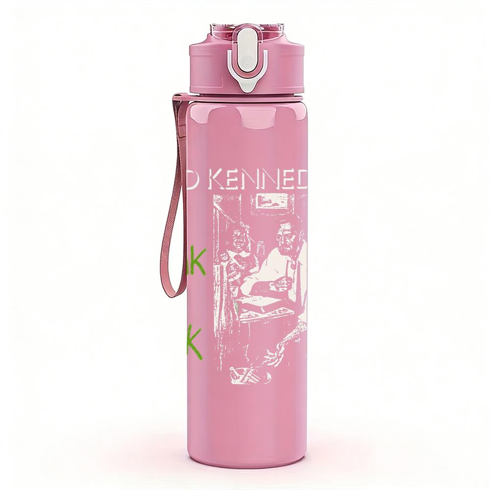 1PC Tea pink text band print 750ml colorful plastic sports water bottle leakproof pop up lid with straw for outdoor work home use