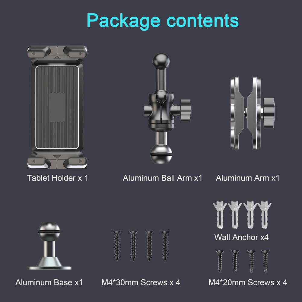 Držák telefonu do auta Hliníkový Odolný Vrtací základ Držák tabletu 360° Nastavitelný Dlouhé rameno Držák telefonu na palubní desku do auta pro 5-15" iPad