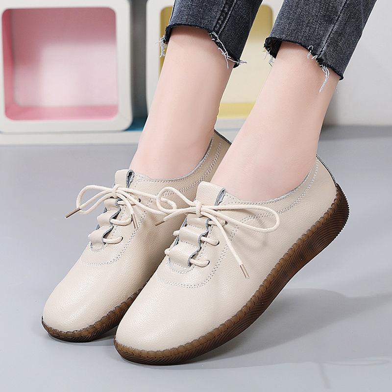Soft leather shoes 22 spring new flat cow tendon soft-soled bean shoes casual light mother leather shoes