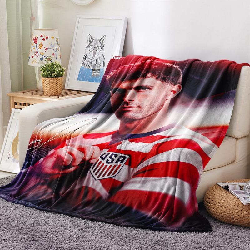 USA National Team Pulisic Signature Portrait Flannel Blanket Soccer Throw Blanket Football Fan Bedroom Warm Sofa Cover