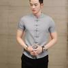 2025 Men's Slim Fit Chinese Style Short Sleeve Shirt with Frog Button and Stand Collar