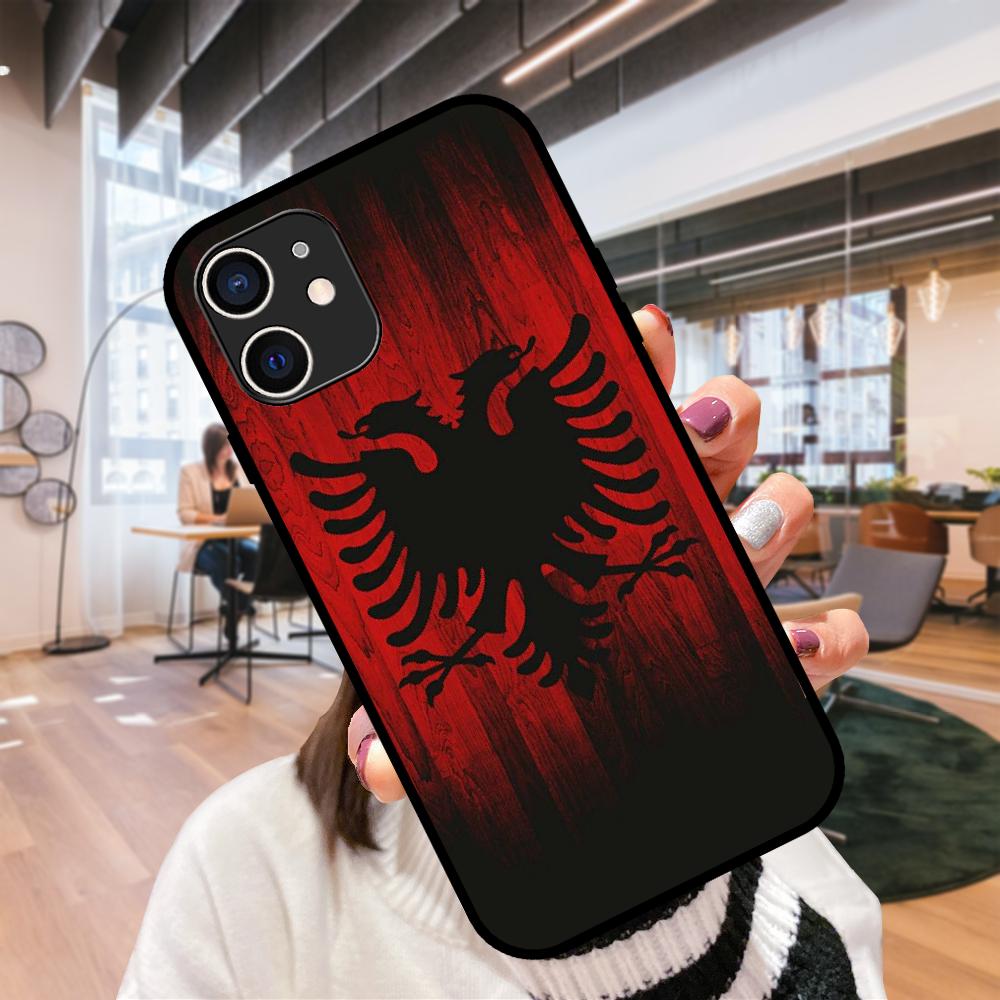 For iPhone  11 12  8 Plus Mini Pro X XR XS Max 4 5 7 6 6S 8 SE Phone Case Black Cover Shell Soft Etui Albanian Flag Eagle