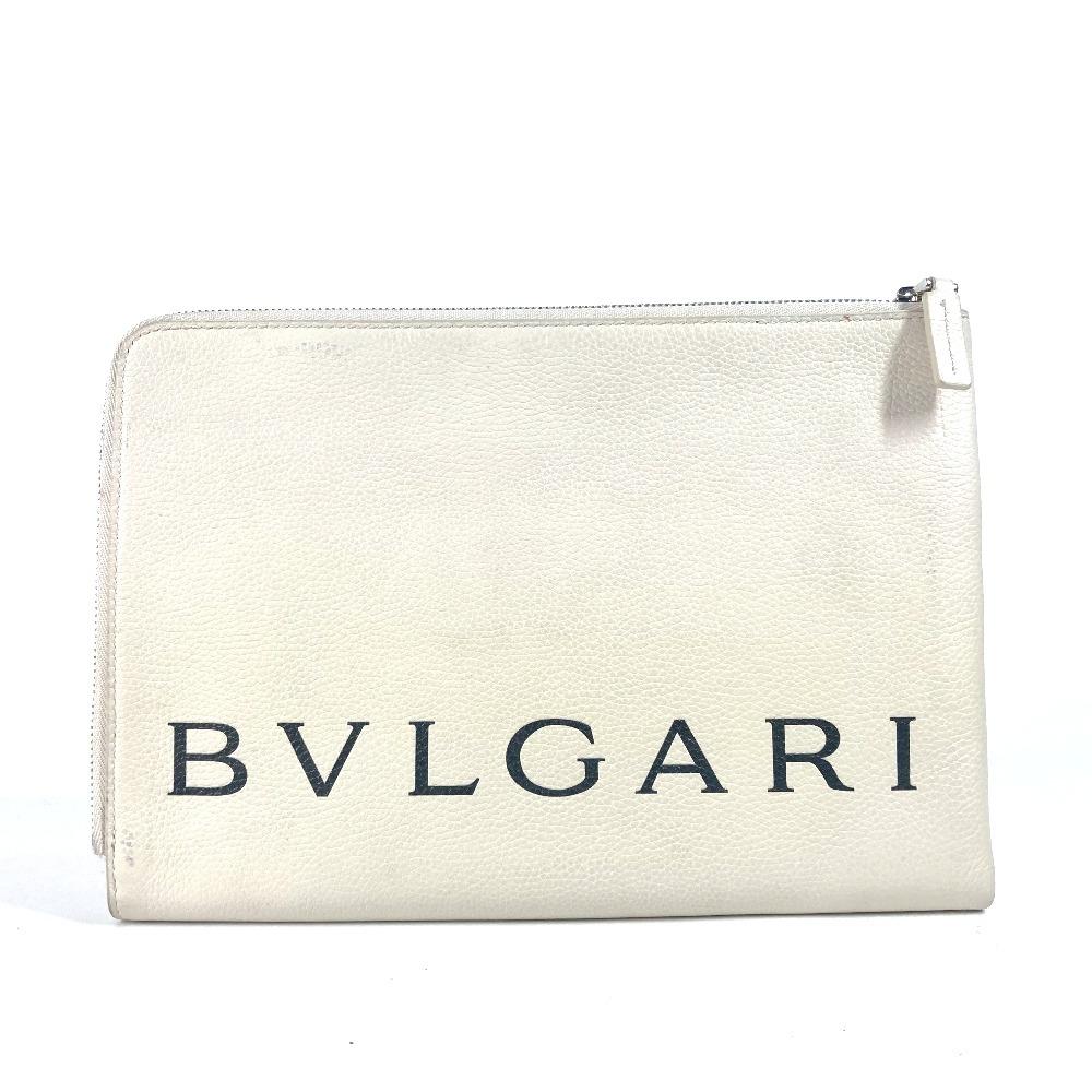 Bvlgari Fragment Logo Double Zipper Pouch Bag Clutch Bag Leather White/Black