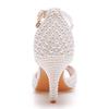 Fashion 2025 Sweet Handmade Pearl Fine Heel Line With Shallow Mouth Banquet Fish Mouth Wedding Shoes Thick Heels High Heels For Women