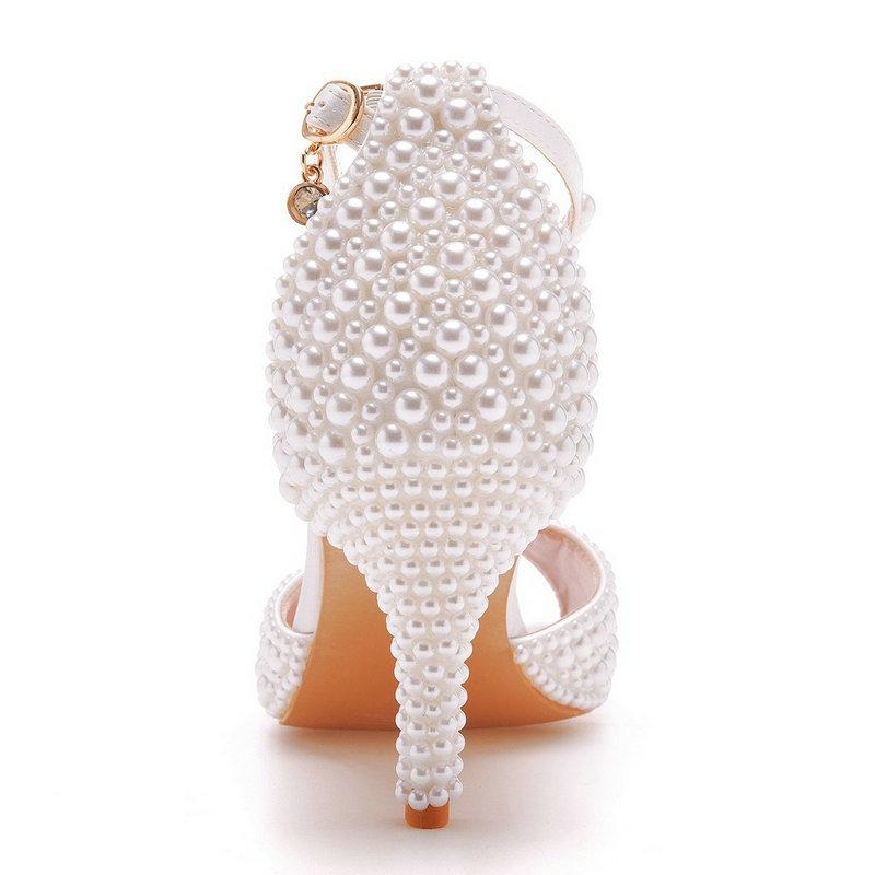 Fashion 2025 Sweet Handmade Pearl Fine Heel Line With Shallow Mouth Banquet Fish Mouth Wedding Shoes Thick Heels High Heels For Women