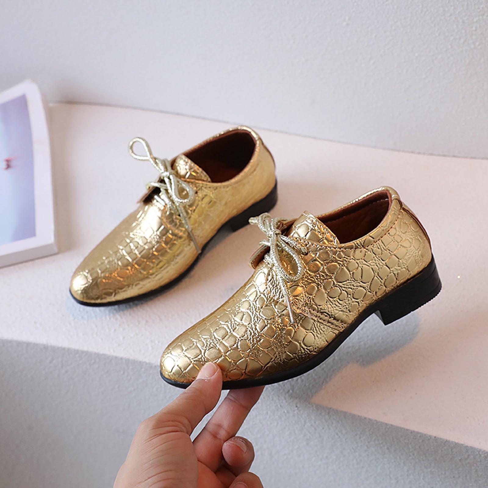 Jungen Lederschuhe Für Party Hochzeit Shows Laufsteg Cool Schnürung Klassisch Kinder Mode Freizeitschuhe Mokassins Chelsea Schuhe Kind 35 gold