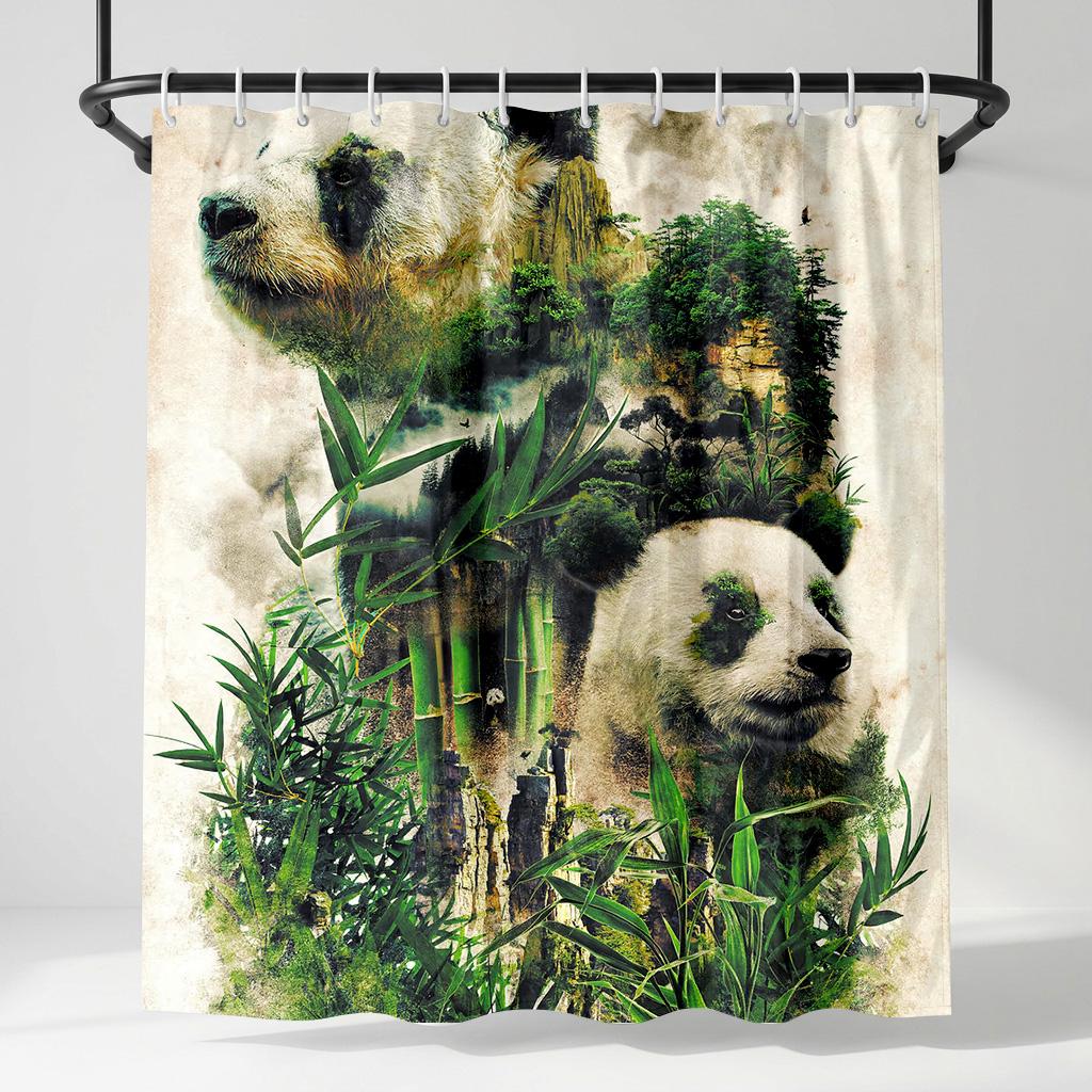 

Watercolor Panda And Bamboo Forest Shower Curtain, Aesthetic Double Exposure Bath Decor, Vintage Nature Artistic Bath Curtain W60H190(CM)-1 Pcs