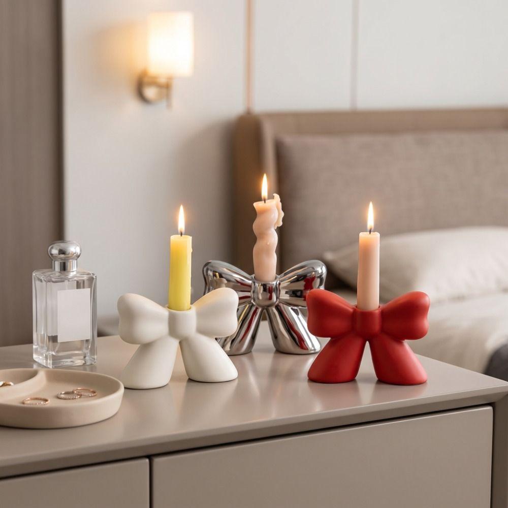 Korean Style Bowknot Candlestick Creative Desktop Bowknot Ornament Bow Candle Stand  Home Decor