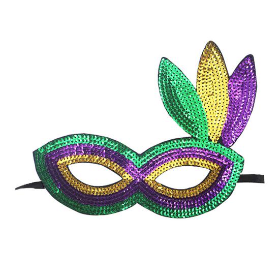 Purple Green Yellow Sequin Mardi Gras Masque Masquerade Venetian Carnival Half Face Masque