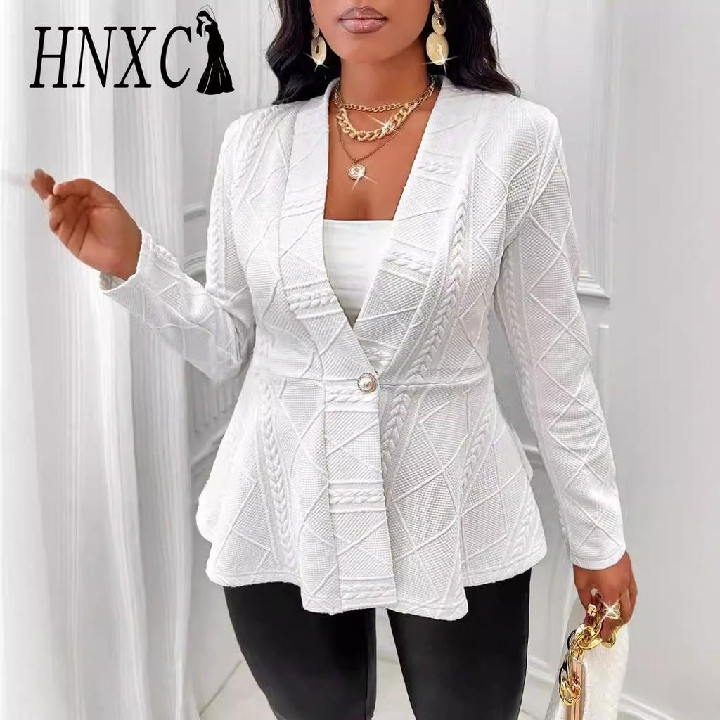 HNXC Women's Vintage Casual Solid Color Print Autumn Winter Long Sleeve V Neck Jackets & Coats