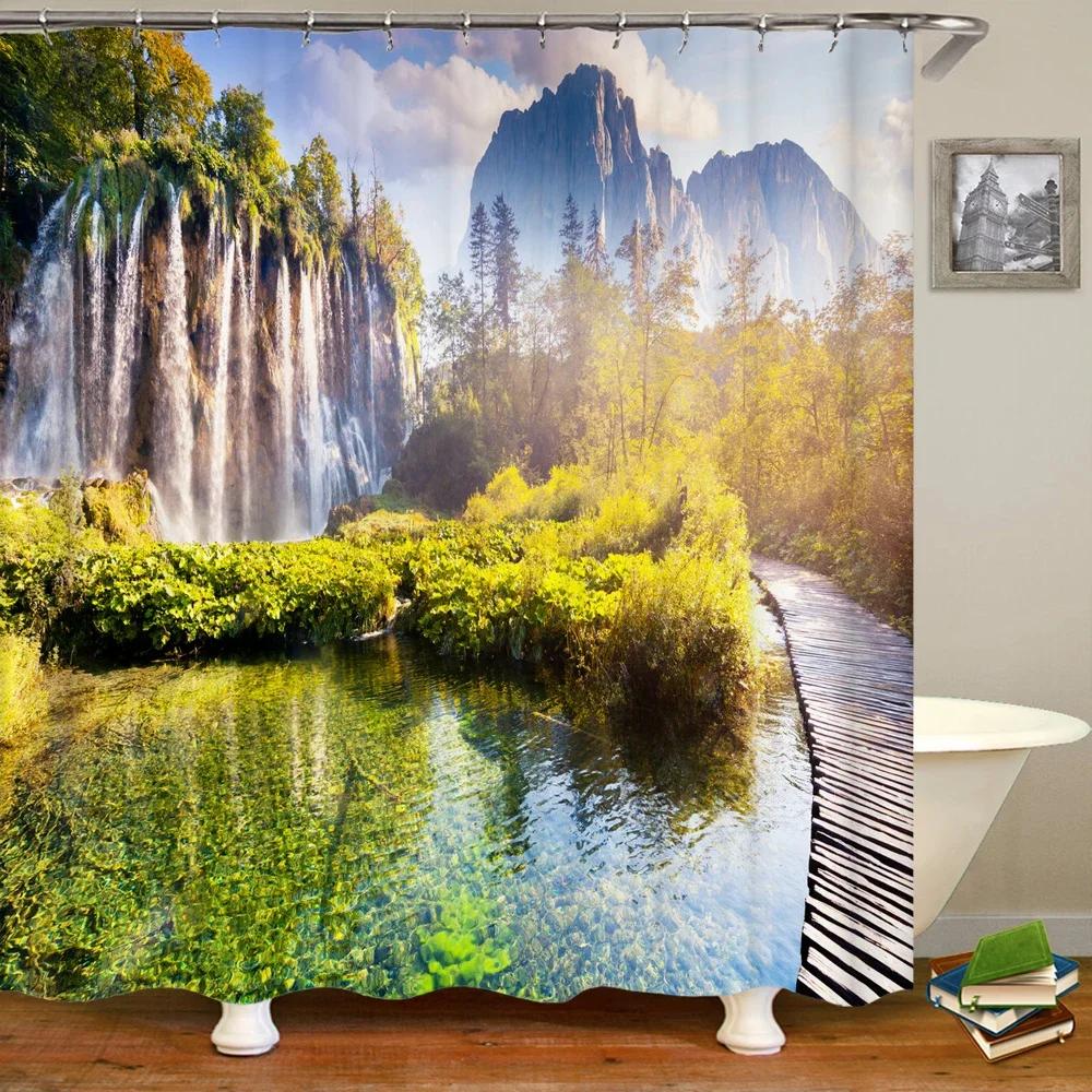 3D Nature Forest Trees landscape Bathroom Shower Curtain Home Decor Curtain Fabric Waterproof Shower Curtain With Hook 180x200