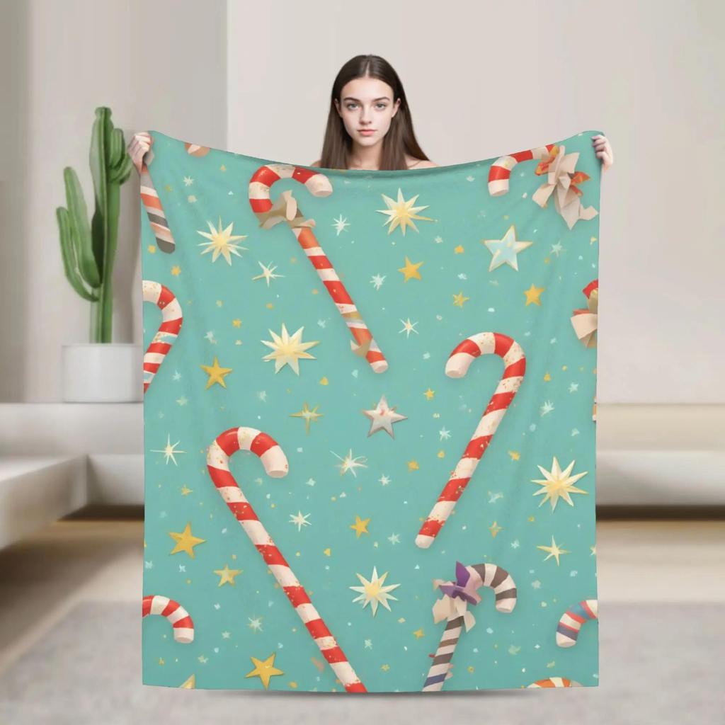 Cozy Candy Cane Christmas Blanket  Warm Soft Plush Throw for Bedroom Living Room Couch Decorative Flannel Bedspread