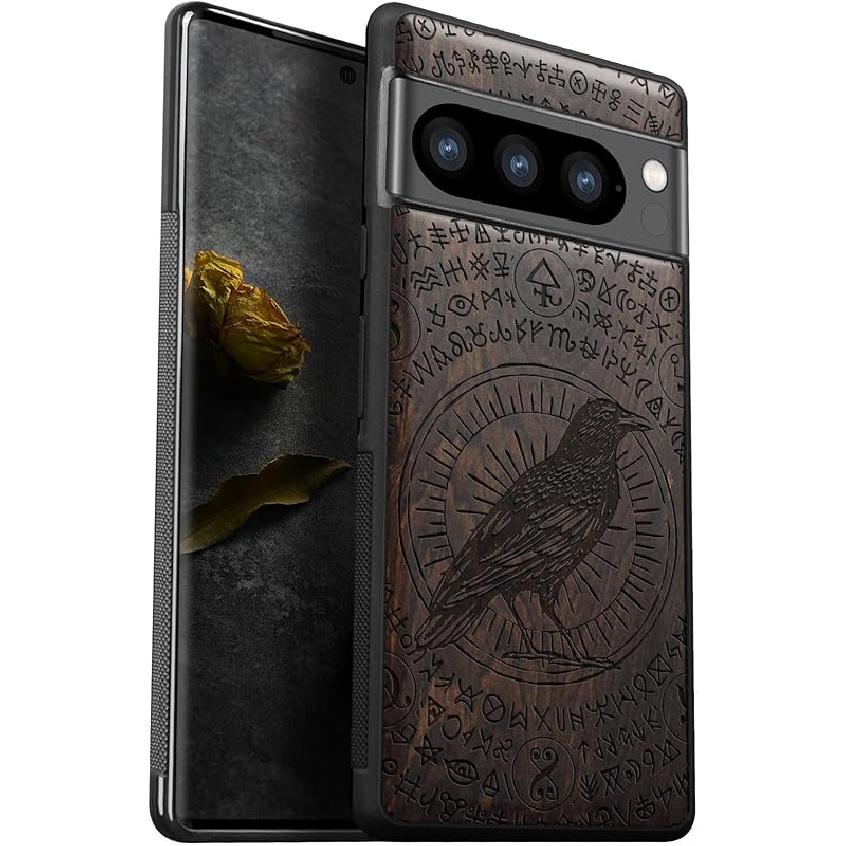

Деревянный чехол Carveit для Pixel 8 Pro - Натуральное дерево и черный мягкий ТПУ, Противоударный защитный чехол, Уникальный деревянный чехол (Компас викингов-Черное дерево) Pixel 8 Pro (6.7 inch)