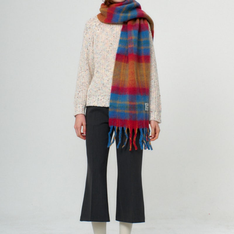 RAVEROUS Soft Brushed Check Muffler_Blue