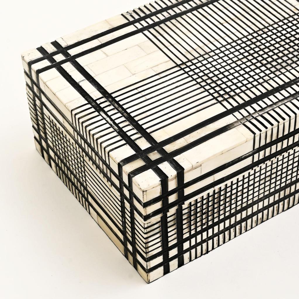 Plaid Bone Inlay Box Set of 2 – Handcrafted Decorative Storage Boxes