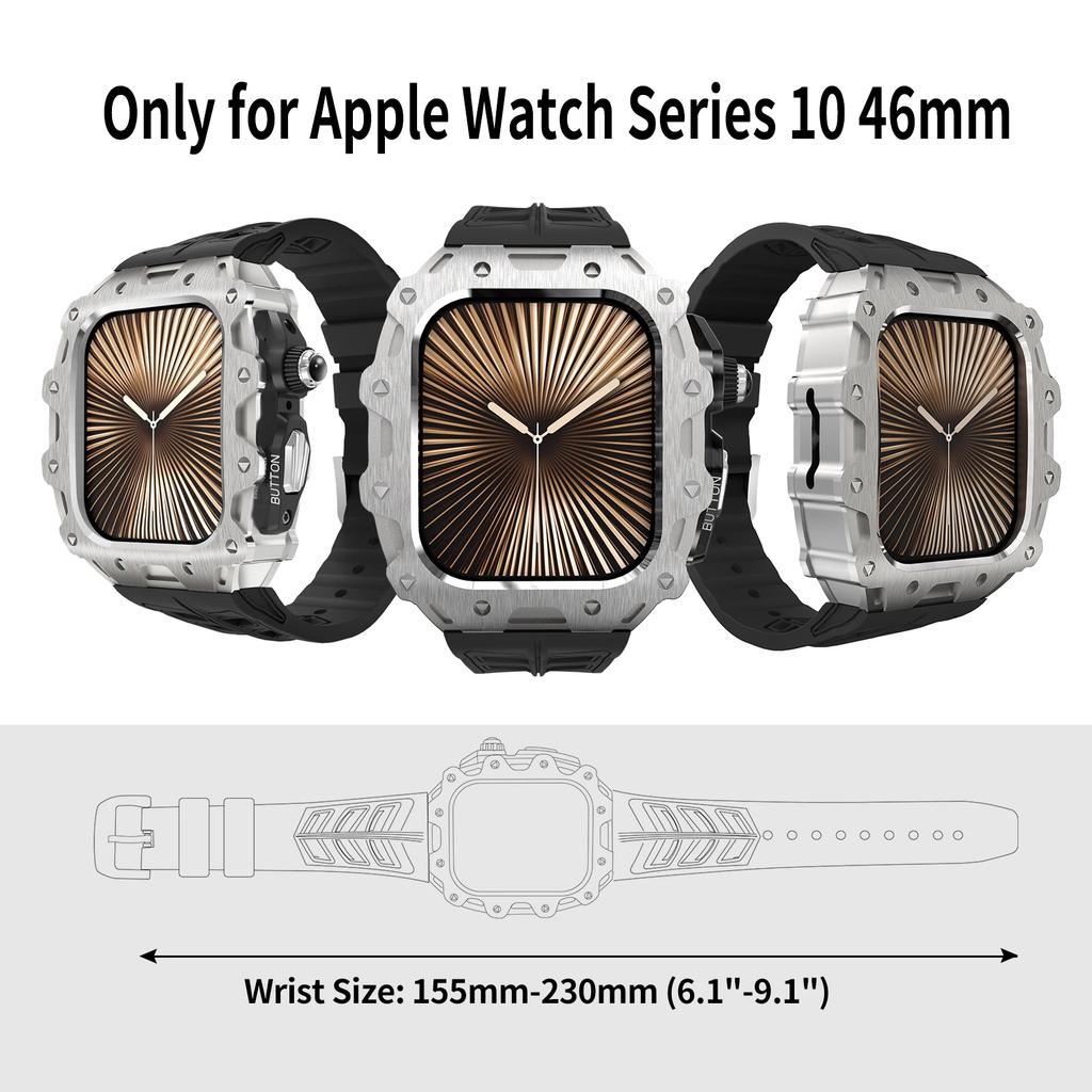 Luxury Case Strap for Apple Watch Series 10 46mm Modification Kit Cover for Iwatch 10 46 46MM Sports Silicone Zinc Frame Men Set
