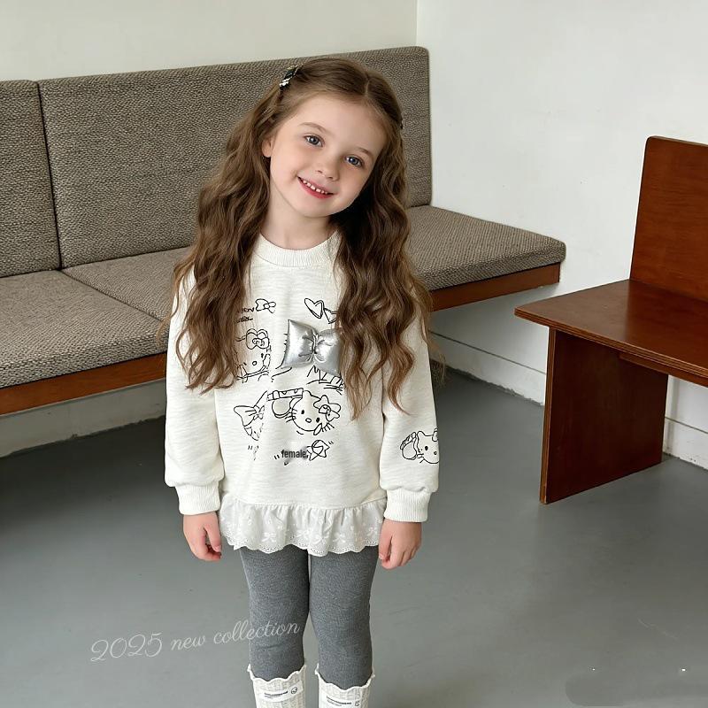 2025 Mädchen Frühling-Herbst Hoodie & Schleifen-Spitzen-Patchwork-Set