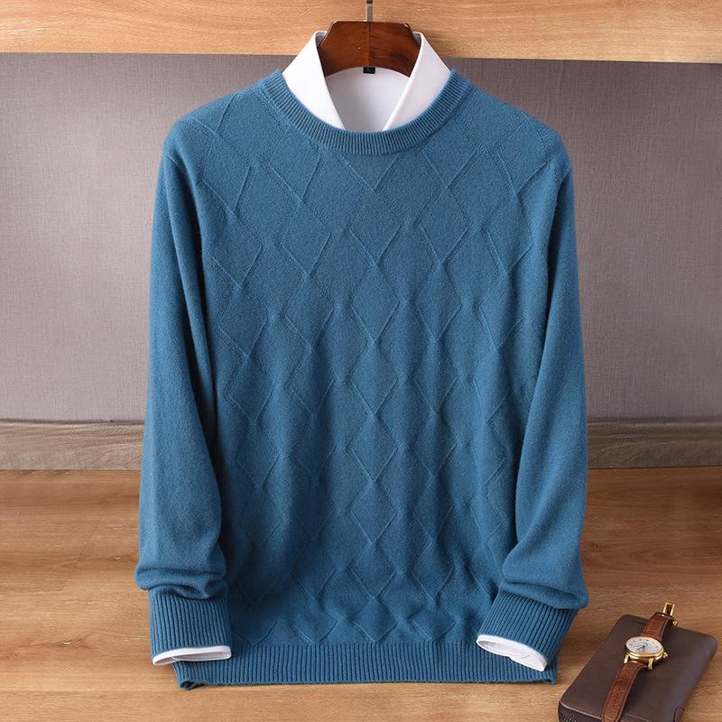 Men's Cashmere Sweater - Autumn/Winter Collection: Round Neck, Loose Fit, Solid Color, Business Casual Knitted Pullover