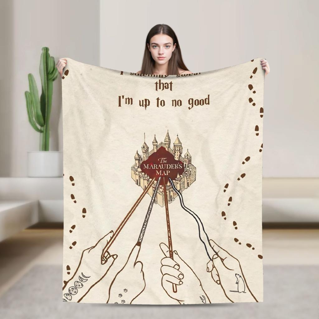 Super Warm Blanket Travel Office Marauders Map Throw Blanket  Flannel Bedspread For Living Room Aesthetic Sofa Bed Cover