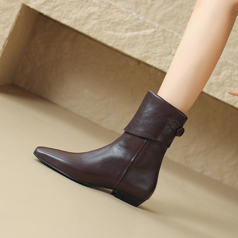 Fashion Black Square Toe Elegant with Low Heels Ladies Mid Calf Shoes Trend 2025 Pu Chic Cosplay Comfortable New Women's Half High Boots