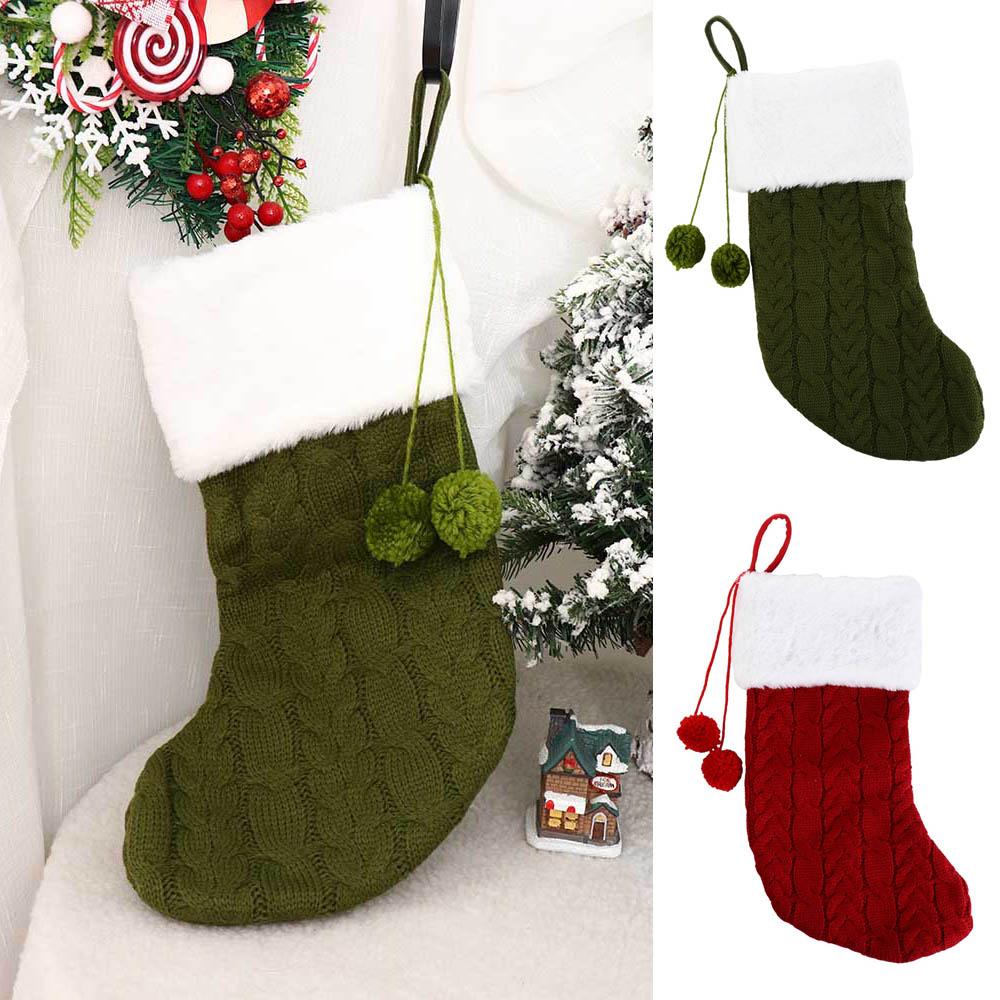 Red/Green/White Christmas Knitting Stocking Large Capacity Christmas Tree Pendant  New Year