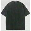 Kawaii Vintage Washed Black Cat Print T-Shirt Korean Style Casual Streetwear Oversized Cotton Tee for Women and Man