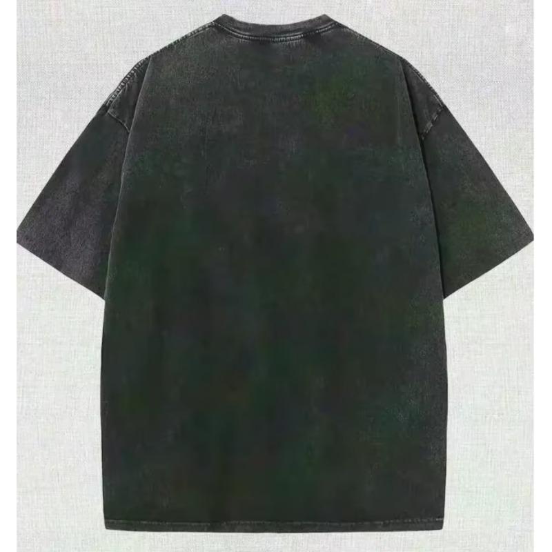 Kawaii Vintage Washed Black Cat Print T-Shirt Korean Style Casual Streetwear Oversized Cotton Tee for Women and Man