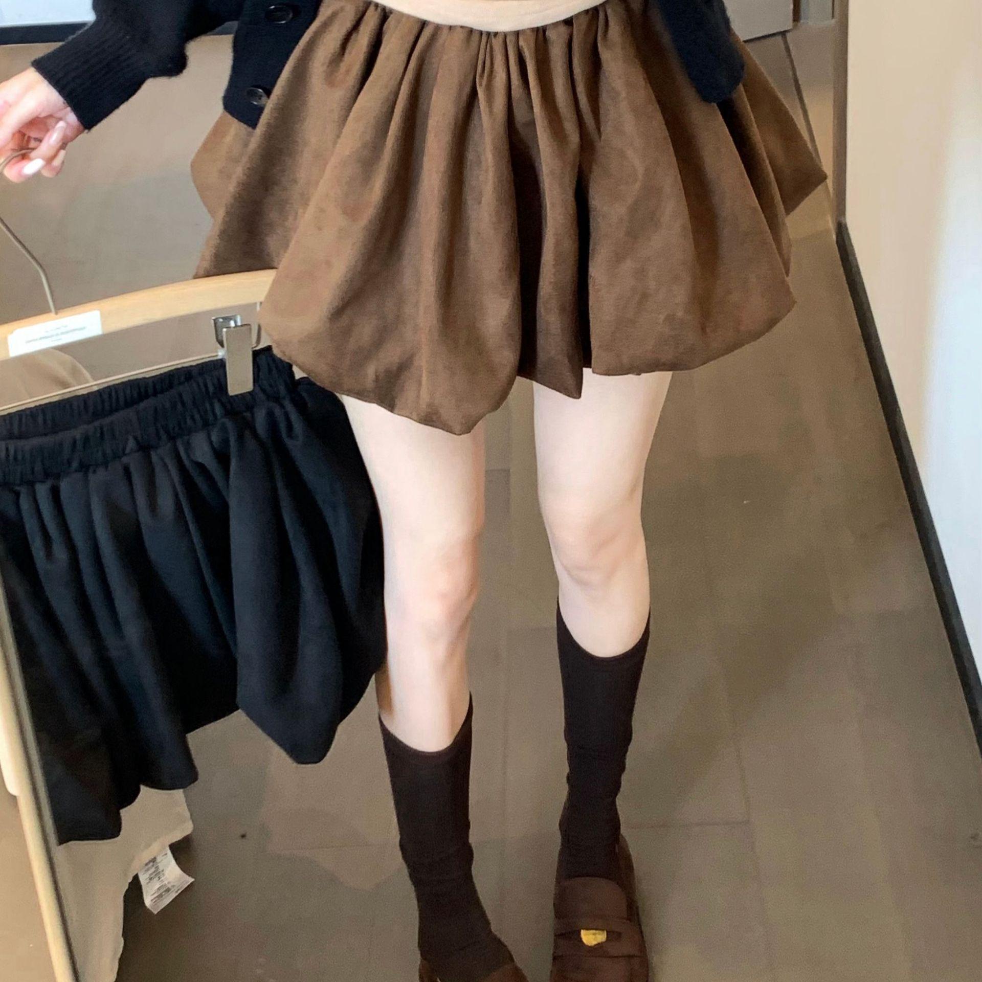 

2026 Autumn Korean Style Elegant High-End Elastic Waist Loose Flower Bud Skirt for Women XL (115-130 Jin) кофейный