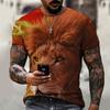 Fashion Animal Lion Print Short Sleeve Crew Neck Top Loose T-Shirts Men’s