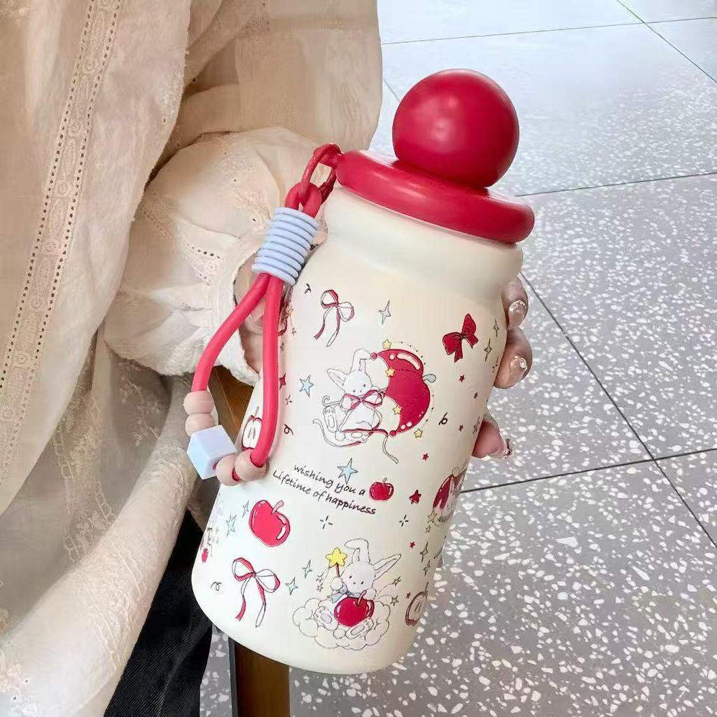 Portable Large Capacity 316 Stainless Steel Insulated Cup with Cartoon Design & Straw