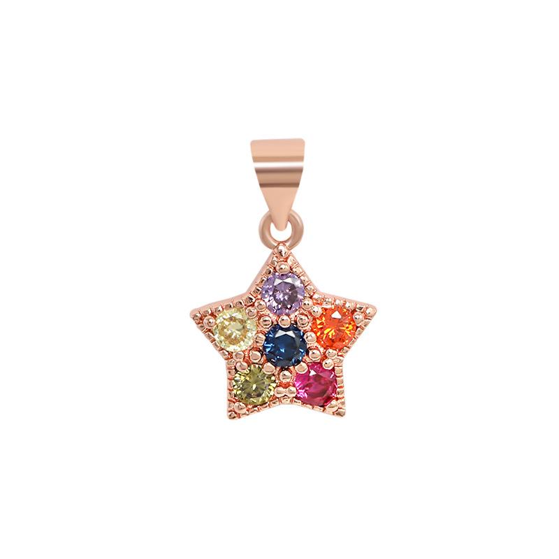 Star Colored Diamond Necklace with Ethnic Literature Style Colorful Polygonal Cat's Eye Stone Five Point Star Necklace