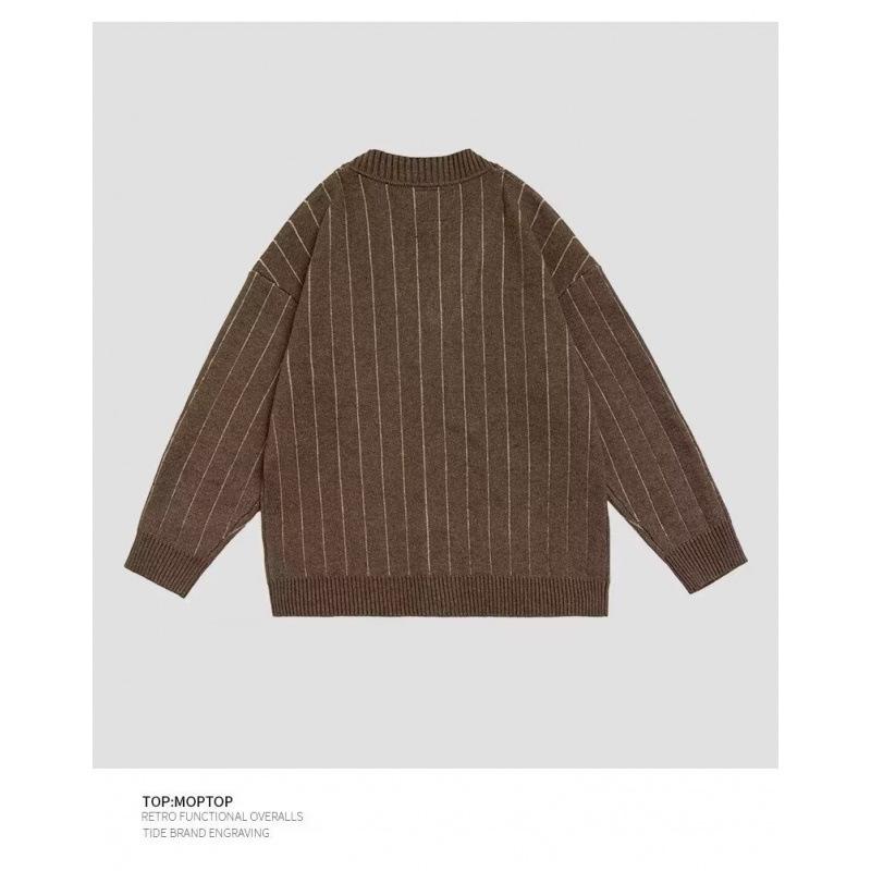 Unisex Retro V-Neck Maillard Stripe Cardigan Sweater for Kids