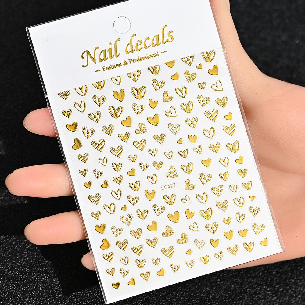 Best-Selling Japanese Aesthetic Laser Silver Heart Nail Stickers - Plant-Inspired Nail Art