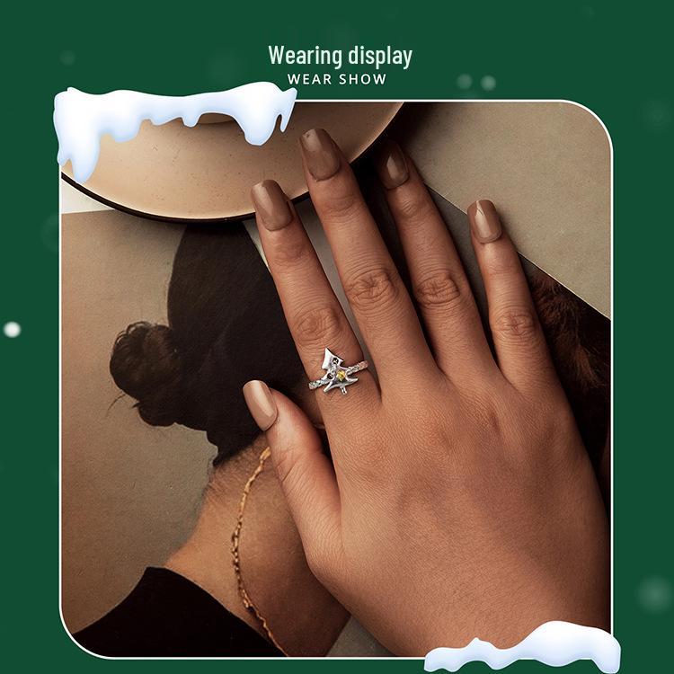 Everlove Adjustable Christmas Tree Open Ring - S925 Sterling Silver Holiday Jewelry for Women