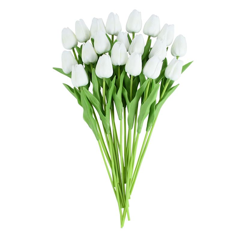 10 Heads Luxury Artificial Tulips Flowers White Real Touch Bouquet Foam Fake Flower Wedding Home Living Room Christmas Decoratio