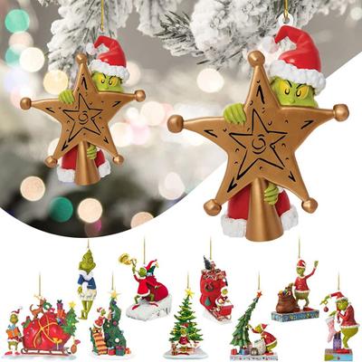 Christmas Green Elf Pendant Acrylic Cartoon Hanging Ornament Pendant Easy To Hang Christmas Pendant for Christmas Tree Car Bag