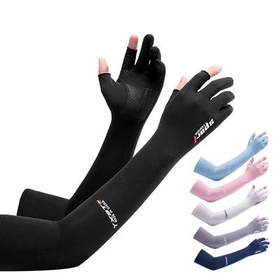 Ice Silk Sleeves Women Summer Sun Protection Men Fishing Cycling Breathable Two-Finger Non-Slip Gloves Arm Warmer Driving Sleeve