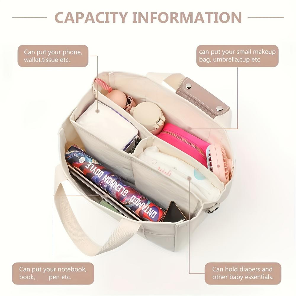 Große Kapazität Multi-Pocket-Umhängetasche mit Fach, Multifunktions-Handtasche, robuster Griff, Beige