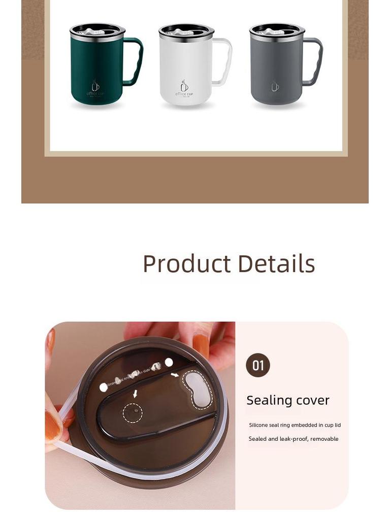 Stainless Steel Double-Layer Coffee Mug with Lid and Handle - Colorful and Portable Travel Mug