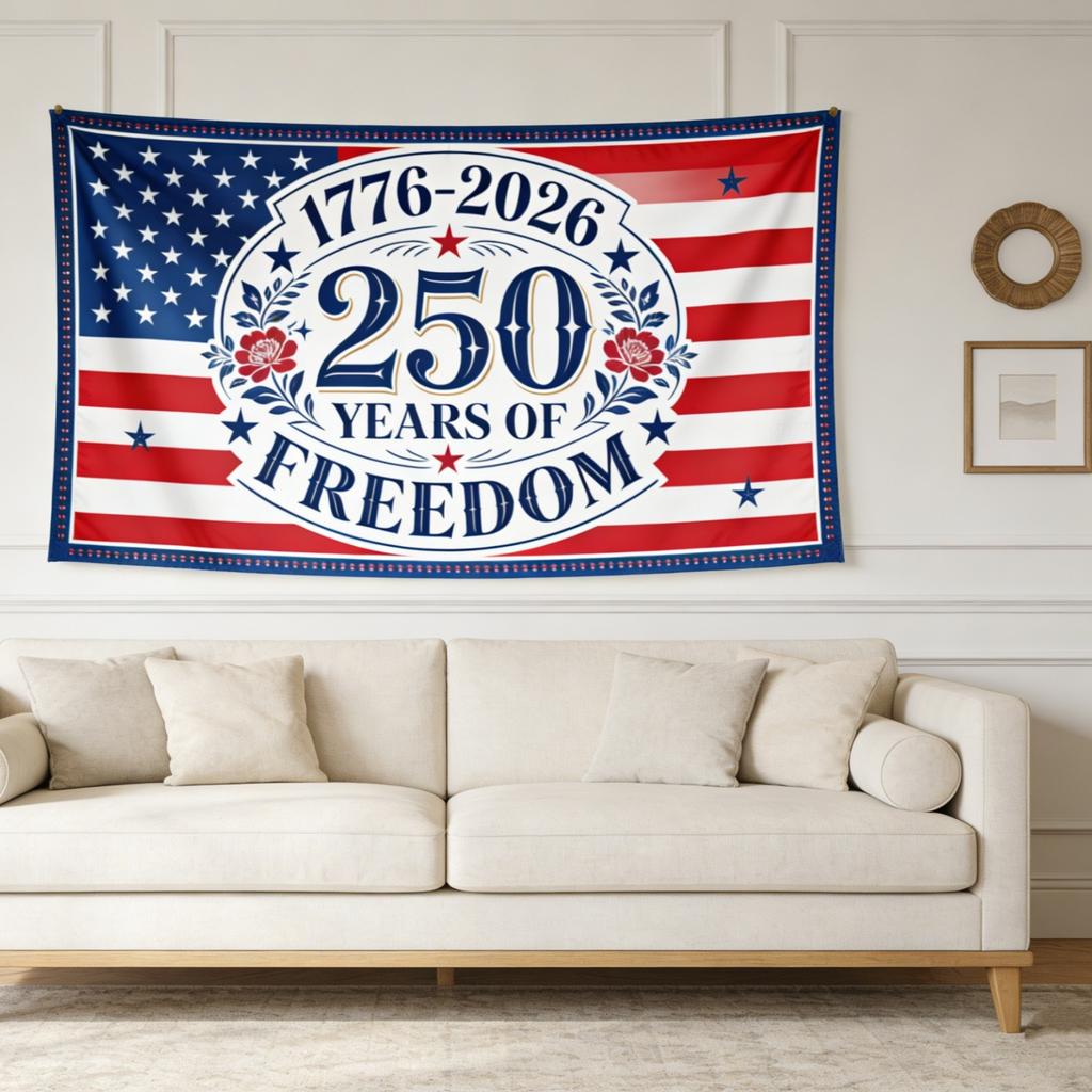 Patriotic Theme Independence 250th Anniversary Tapestry with 17762026 250 YEARS OF FREEDOM Words Home Decor High Quality