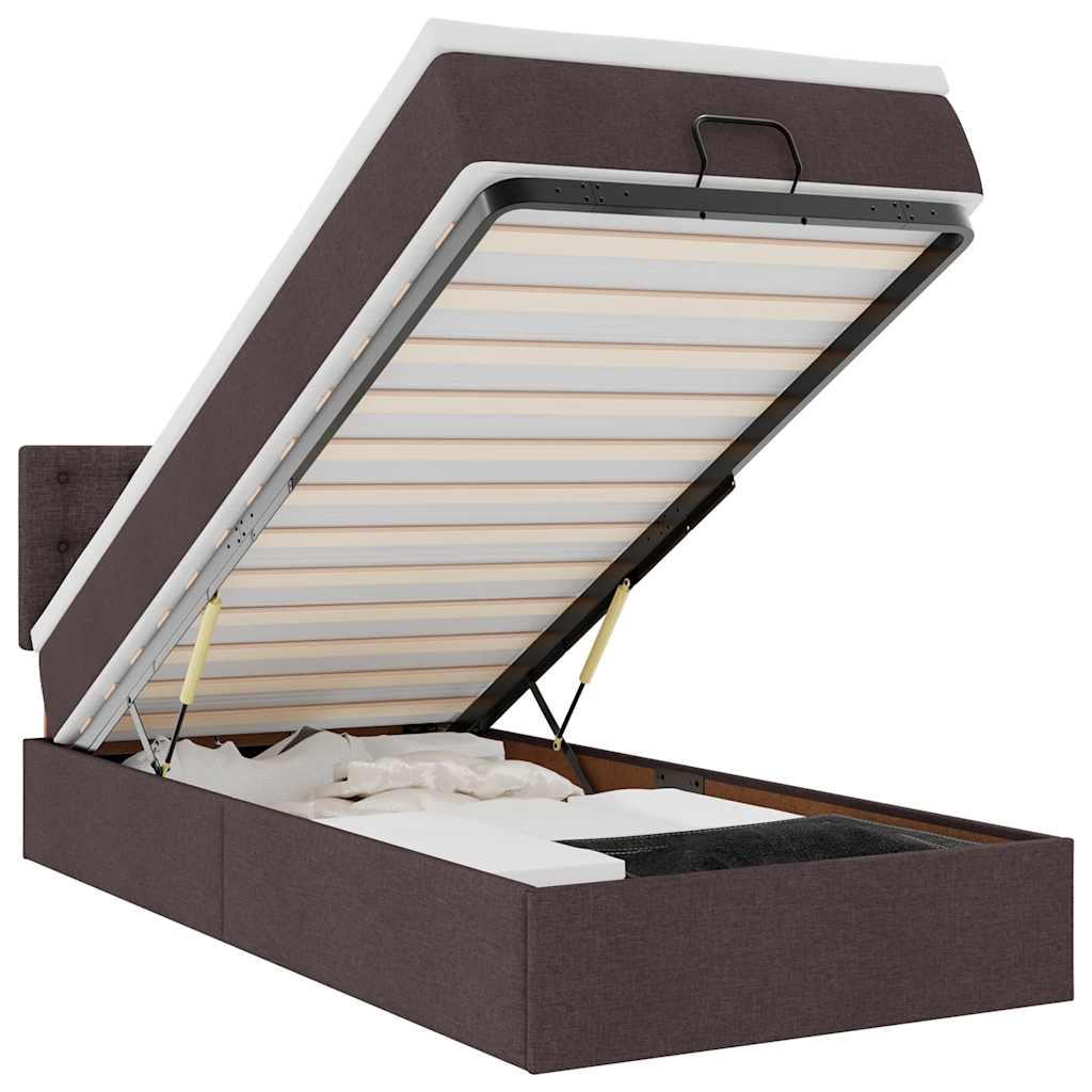 Ottoman Bed with Mattress Dark Brown 90 x 190 cm Fabric